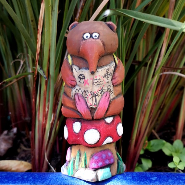 Hand carved, painted and oiled, Percival Puddlejumper the Pygmy Shrew
