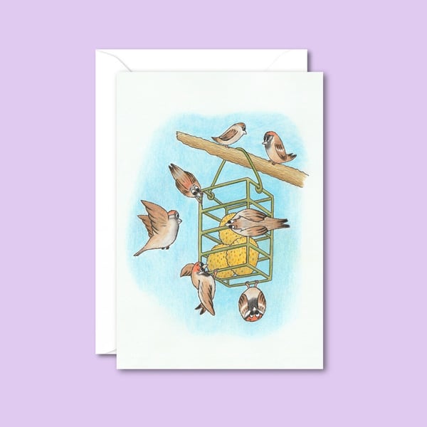 Garden Birds Greetings Card & Envelope - Bird Lover Birthday Card (4"x6")