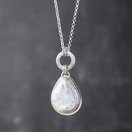 Pearl pendant necklace, one of a kind statement silver pendant