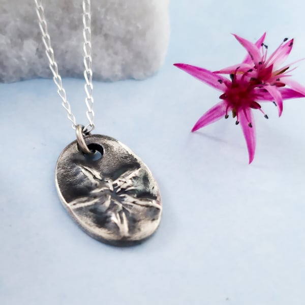 Stonecrop Flower Pendant Necklace in Recycled Fine and Sterling Silver