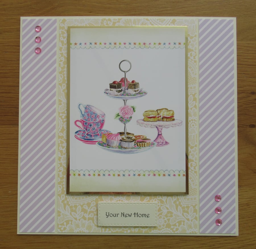 Afternoon Tea - Large New Home Card - (19x19cm) Lilac
