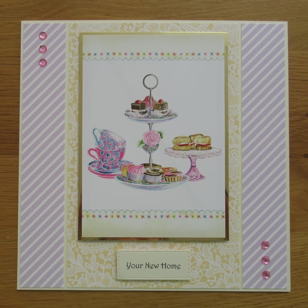 Afternoon Tea - Large New Home Card - (19x19cm) Lilac