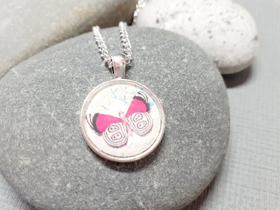 Pink Butterfly Pendant, Cabochon