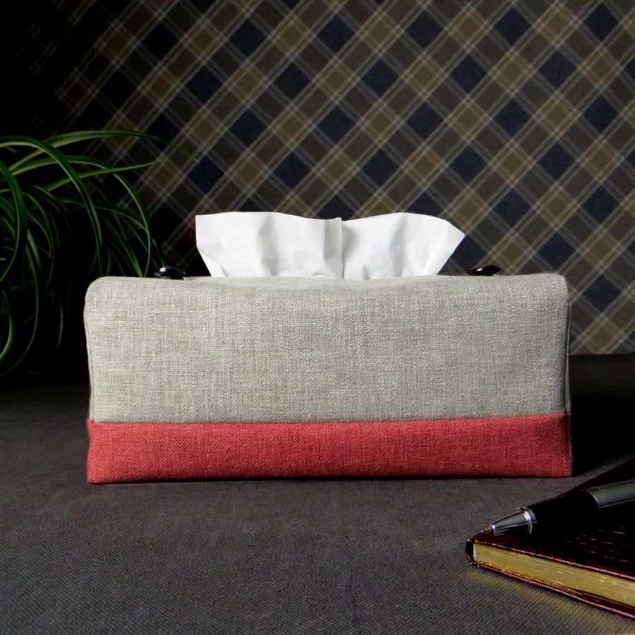 Rectangle Tissue Box Cover - Two Tone Taupe and Burgundy