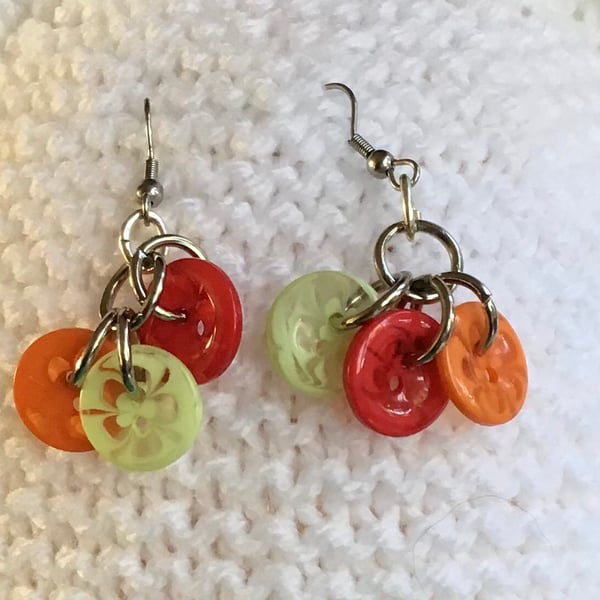 SALE..Recycled earrings,Button earrings,Drop earrings,Recycled buttons