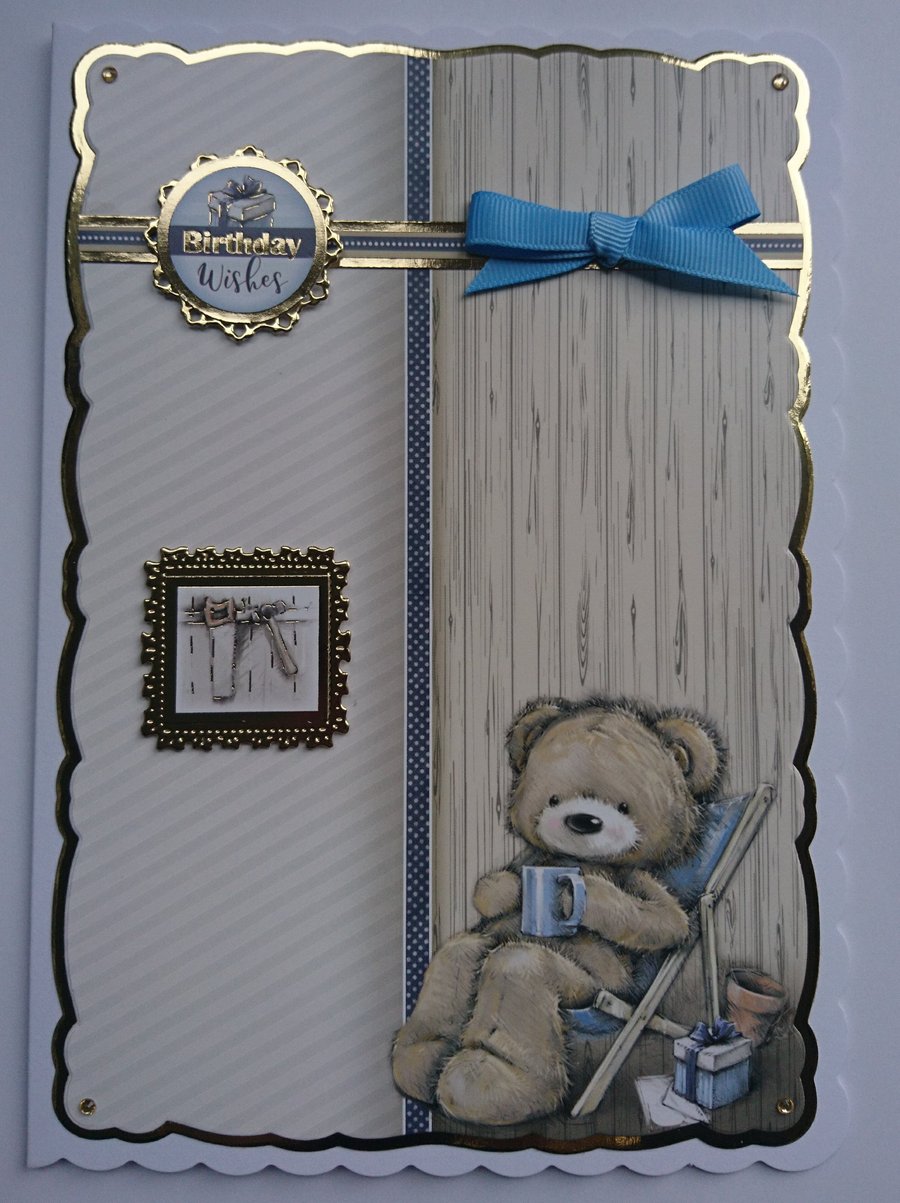 Birthday Card Boy Teddy Bear Birthday Wishes DIY Cup of Tea 3D Luxury Handmade