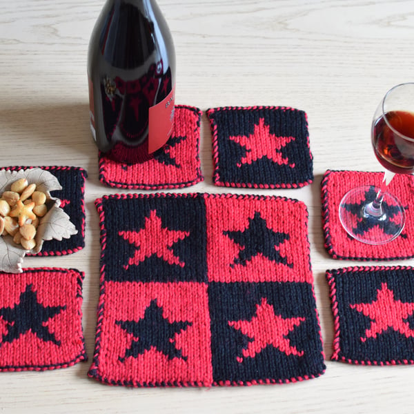 Knitting Pattern for Star Coasters and Table Mat.  Digital Pattern