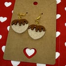 Polymer clay heart chocolate waffle dangly earrings