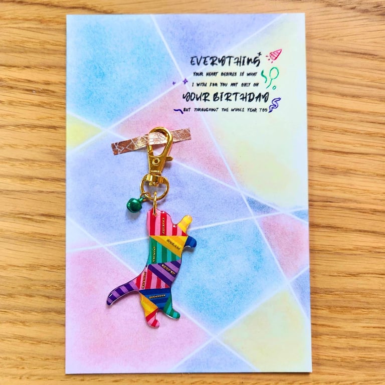 Cat keyring keychain Birthday card 