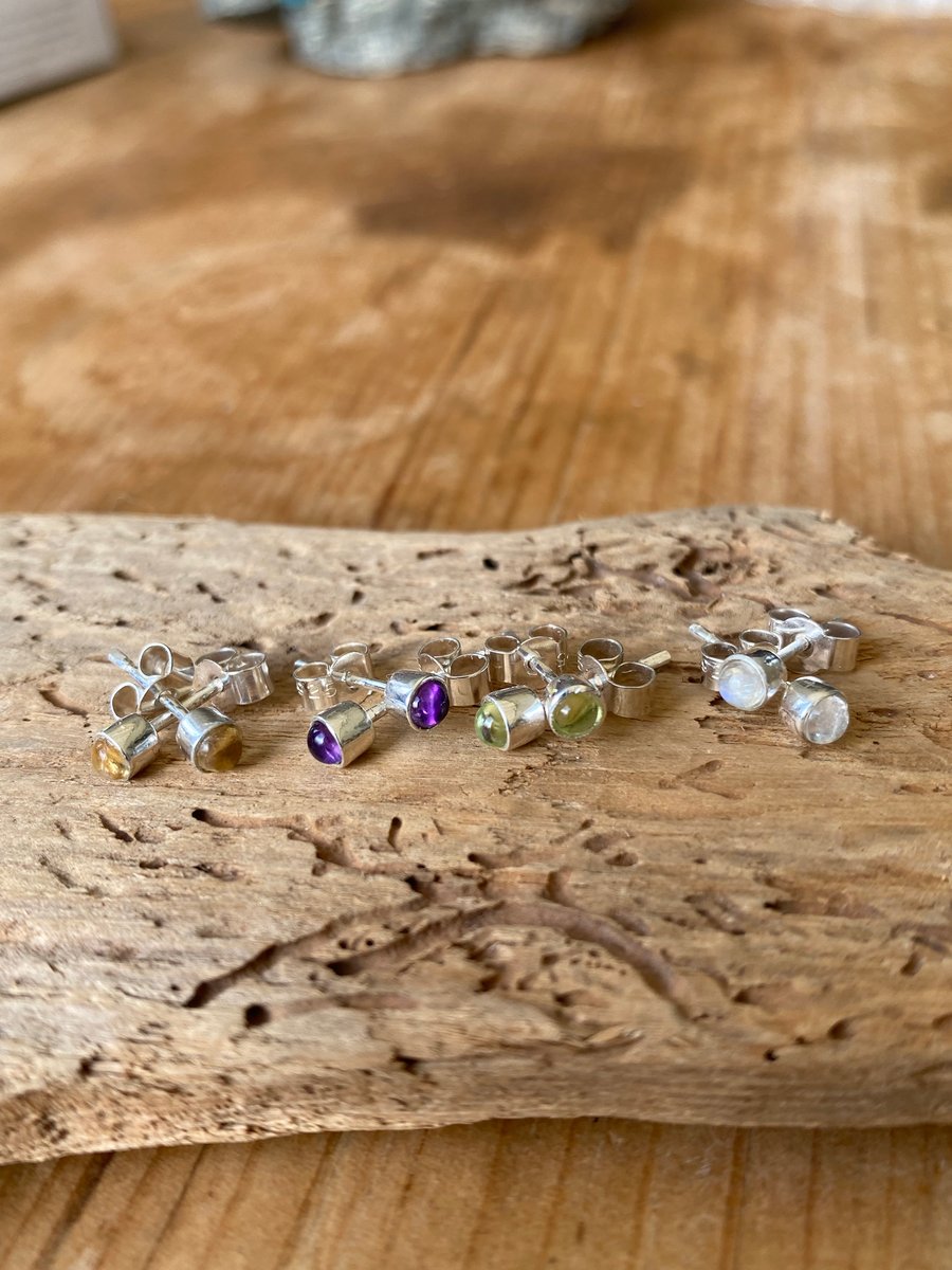 3mm sterling silver studs - various gems