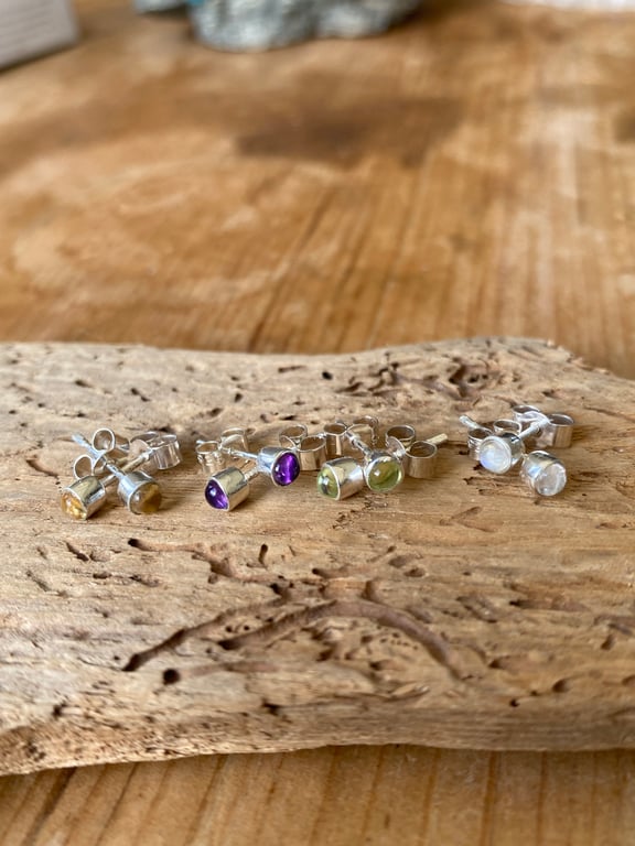 3mm sterling silver studs - various gems