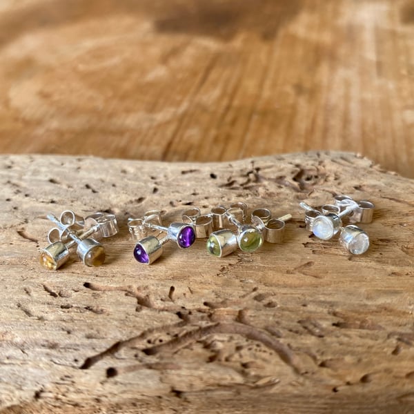 3mm sterling silver studs - various gems