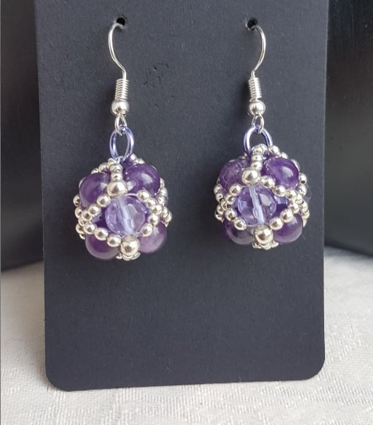 Gorgeous Beaded Bead Earrings - Amethyst Beads