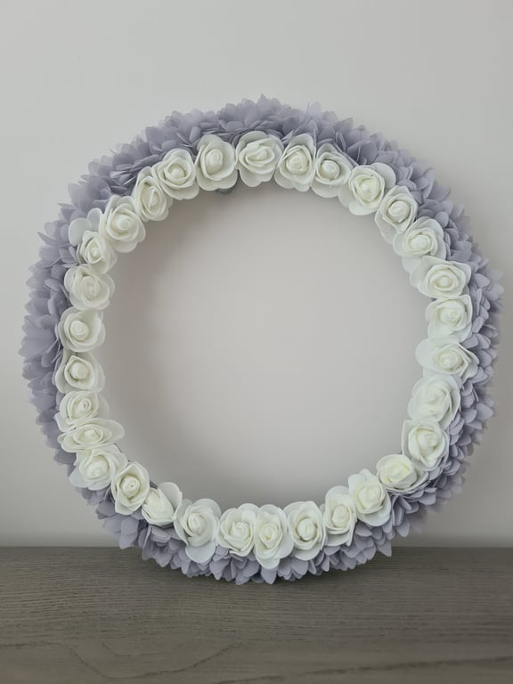 Chiffon ribbon & white foam rose wreath