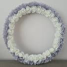 Chiffon ribbon & white foam rose wreath