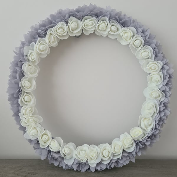 Chiffon ribbon & white foam rose wreath