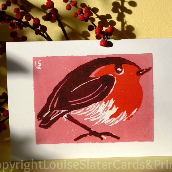 Christmas Robin - Pink Background Pk of 5