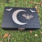 Handmade Gothic Vampire Bat, Moon and Stars Wooden Jewellery Trinket Box