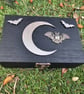 Handmade Gothic Vampire Bat, Moon and Stars Wooden Jewellery Trinket Box
