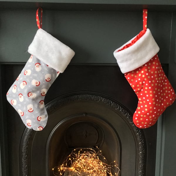  Christmas stocking with Fur Cuff and Gold Stars