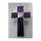 Small Cross Suncatcher Stained Glass Handmade Purple Crystal 002