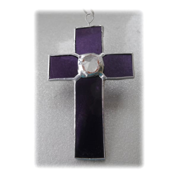 Small Cross Suncatcher Stained Glass Handmade Purple Crystal 002