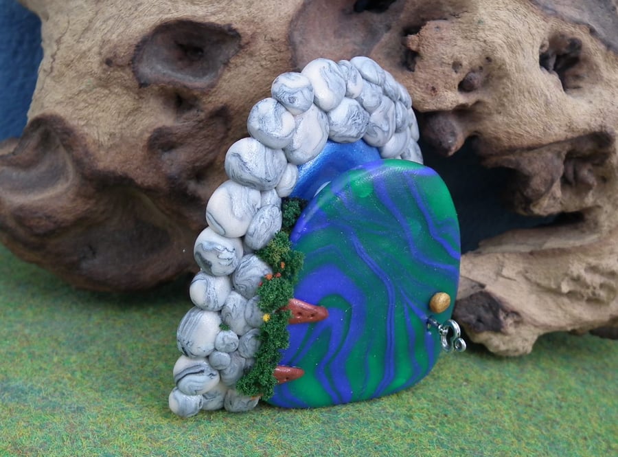 Wallmounted Gnome Portal with door ajar 4"  Magical Fairy Door