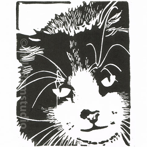 Cat Art - Mouser Cat - Original Hand Pulled Linocut Print