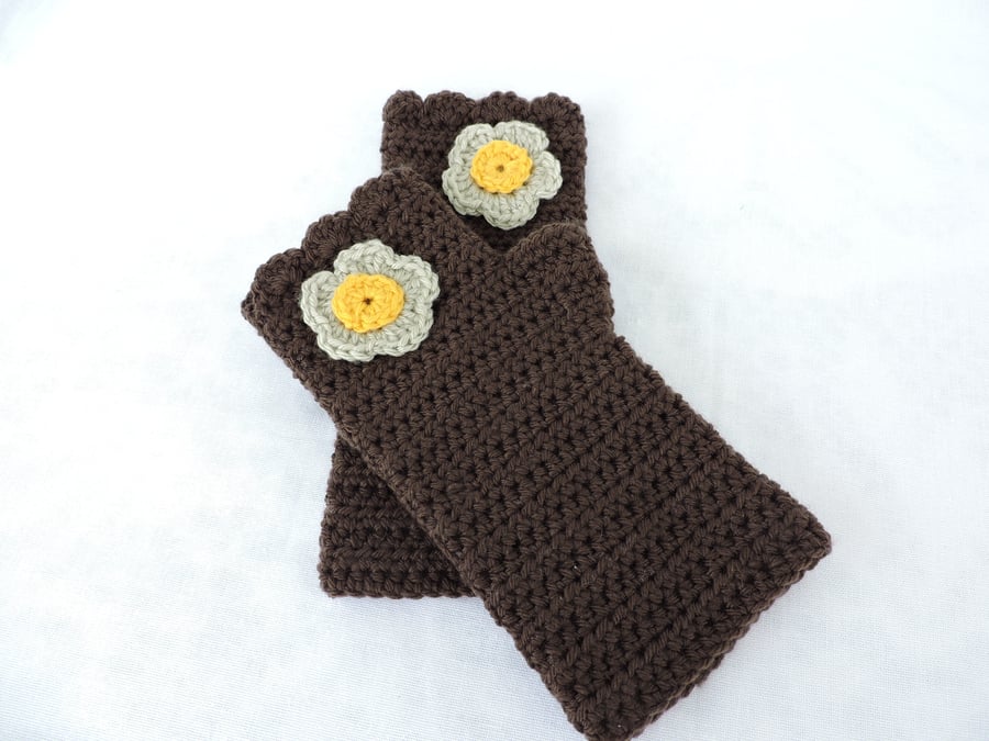 Clearance Sale 5.00  Fingerless Mittens  Acrylic Chocolate Brown