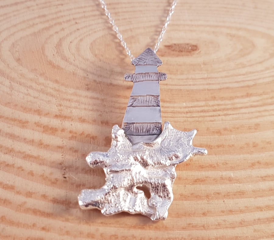 Sterling Silver Etched Lighthouse Necklace