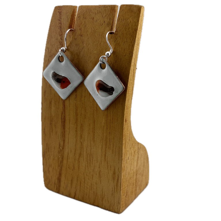 Handmade enamel and glass robin earrings on sterling silver hooks