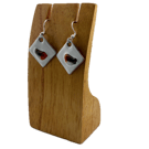 Handmade enamel and glass robin earrings on sterling silver hooks