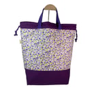 Liberty fabric Extra Large drawstring knitting bag with floral print, multi pock