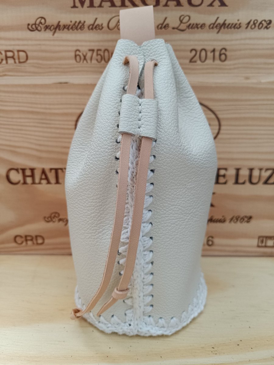 Real leather white belt pouch 