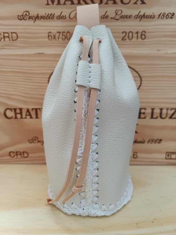 Real leather white belt pouch 