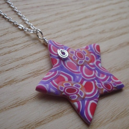 Pendant with Polymer Clay FIMO Millefiori Star