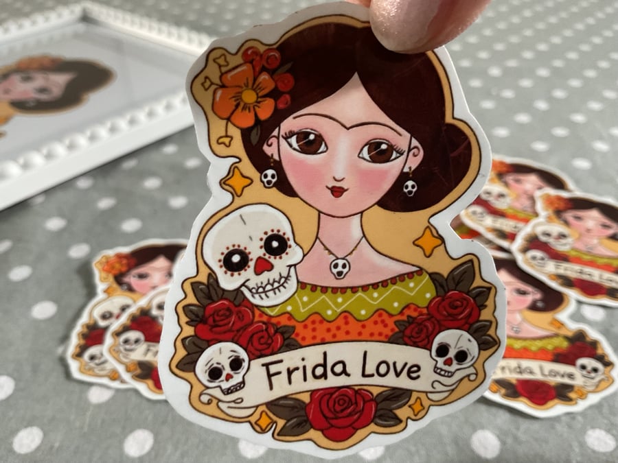 Frida Kahlo Sticker-feminist art decal-gift for Artist-colorful vinyl sticker 