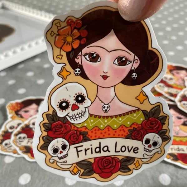 Frida Kahlo Sticker-feminist art decal-gift for Artist-colorful vinyl sticker 