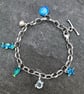 Silver Charm Bracelet, enamel bracelet, sea charm bracelet, enamel, aquamarine - Image 8
