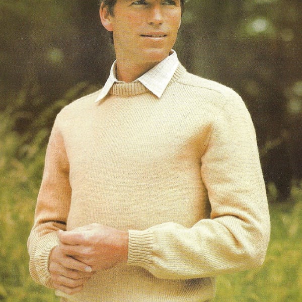 VINTAGE KNITTING PATTERN Mans Saddle Shoulder Sweater 
