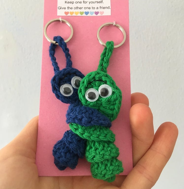 Crochet Friendship Bug Keyring, Green And Blue, Best Friends Birthday Gift