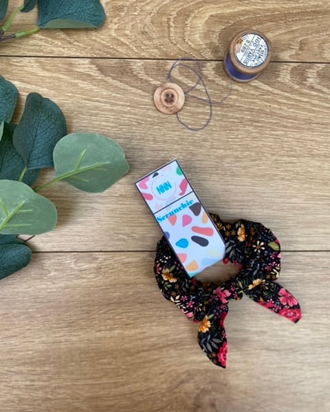Black Flower, Knot Scrunchie, hair tie