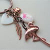 Flamingo Keyring Bag Charm Cream Shell Bead Red Copper Rose Gold Mix  KCJ3658