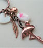 Flamingo Keyring Bag Charm Cream Shell Bead Red Copper Rose Gold Mix  KCJ3658