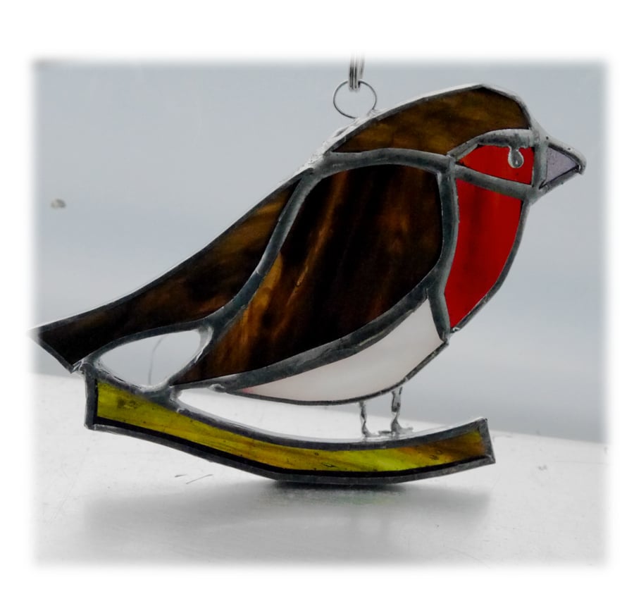 Robin Suncatcher Stained Glass British Bird Handmade  003 right  