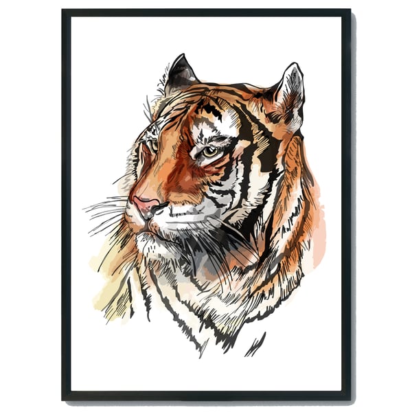 Tiger watercolour print, tiger illustration print, tiger wall art