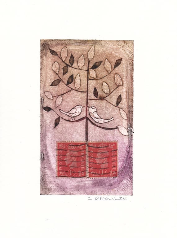 Tree in a Stamp Plant Pot nr 4 - Collagraph Print - Made in Yorkshire