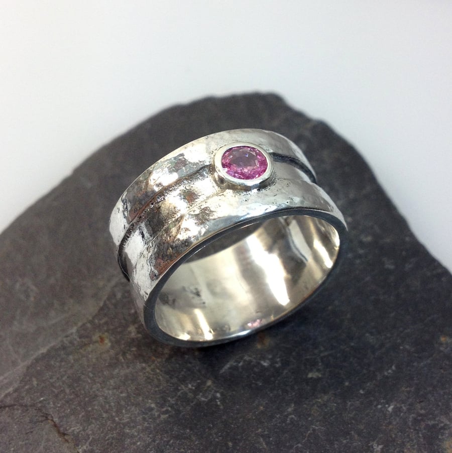 silver and pink sapphire Rill ring