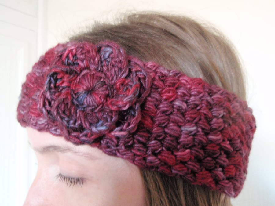 Berry Red Crochet Head Band Earwarmer