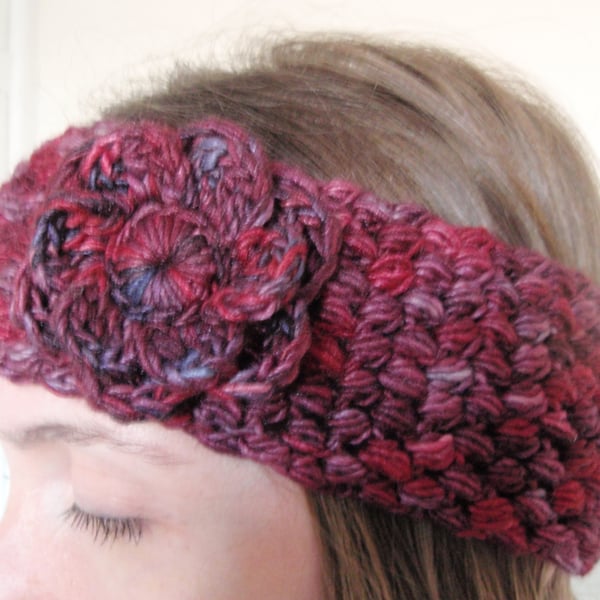 Berry Red Crochet Head Band Earwarmer